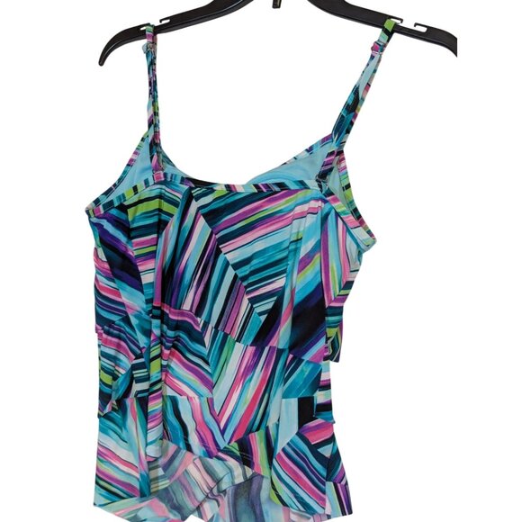 Colorful Caribbean Joe Womens Tank Top With Ruffle Layers & Adjustable Straps Si - Picture 3 of 5